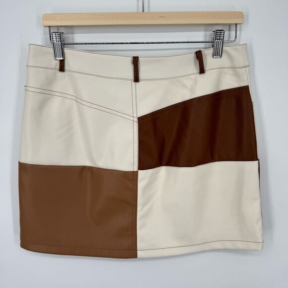 Forever 21 Faux Leather Patchwork on Brown And Tan Mini Skirt L - Picture 5 of 7